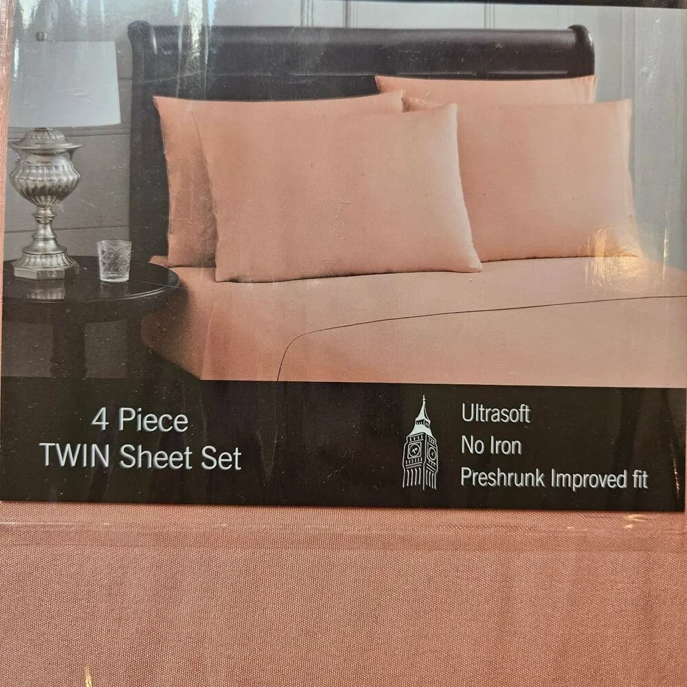 London Fog Twin Sheet Set 4 Piece Salmon Pink Peach New Sealed Bedding